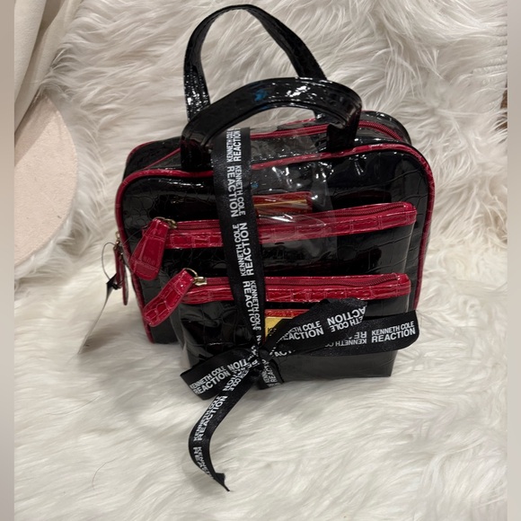Kenneth Cole Reaction Black and Pink Croc-Embossed Backpack - Picture 1 of 2